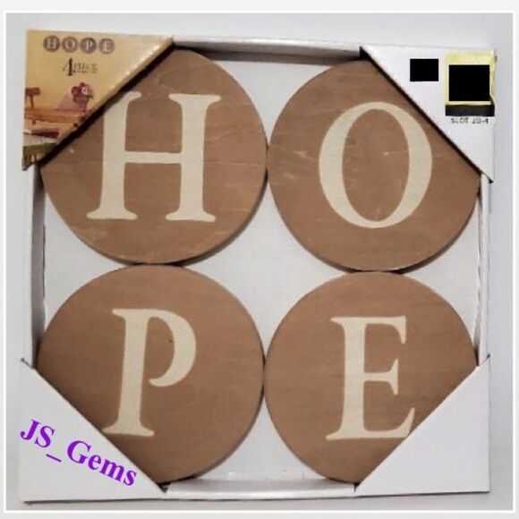 New Sign Of The Times Wall Sign Plaque Hope Letter Art Wood Brown Circles NWT - Picture 1 of 9